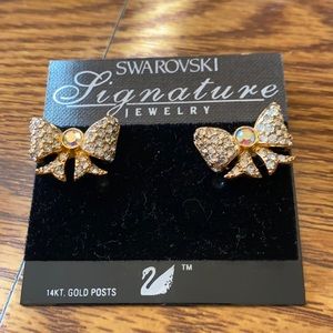 Swarovski gold tone ribbon earrings